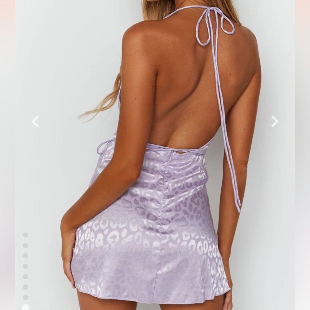 Beginning Boutique Your LA Catch Cowl Neck Mini Dress Lilac Leopard